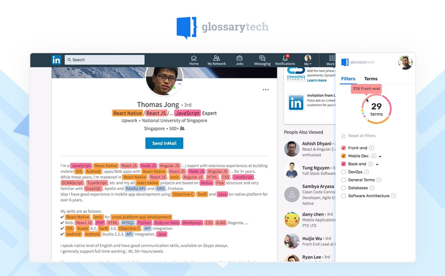 Example how (NLP) technology from GlossaryTech reads Linkedin profile