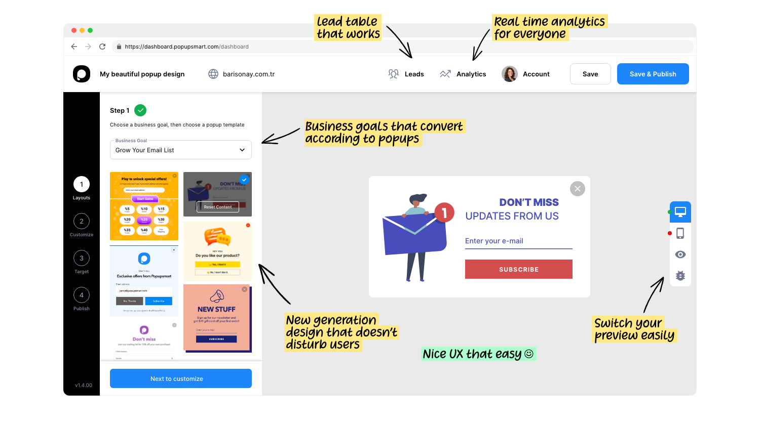 Popusmart dashboard interface