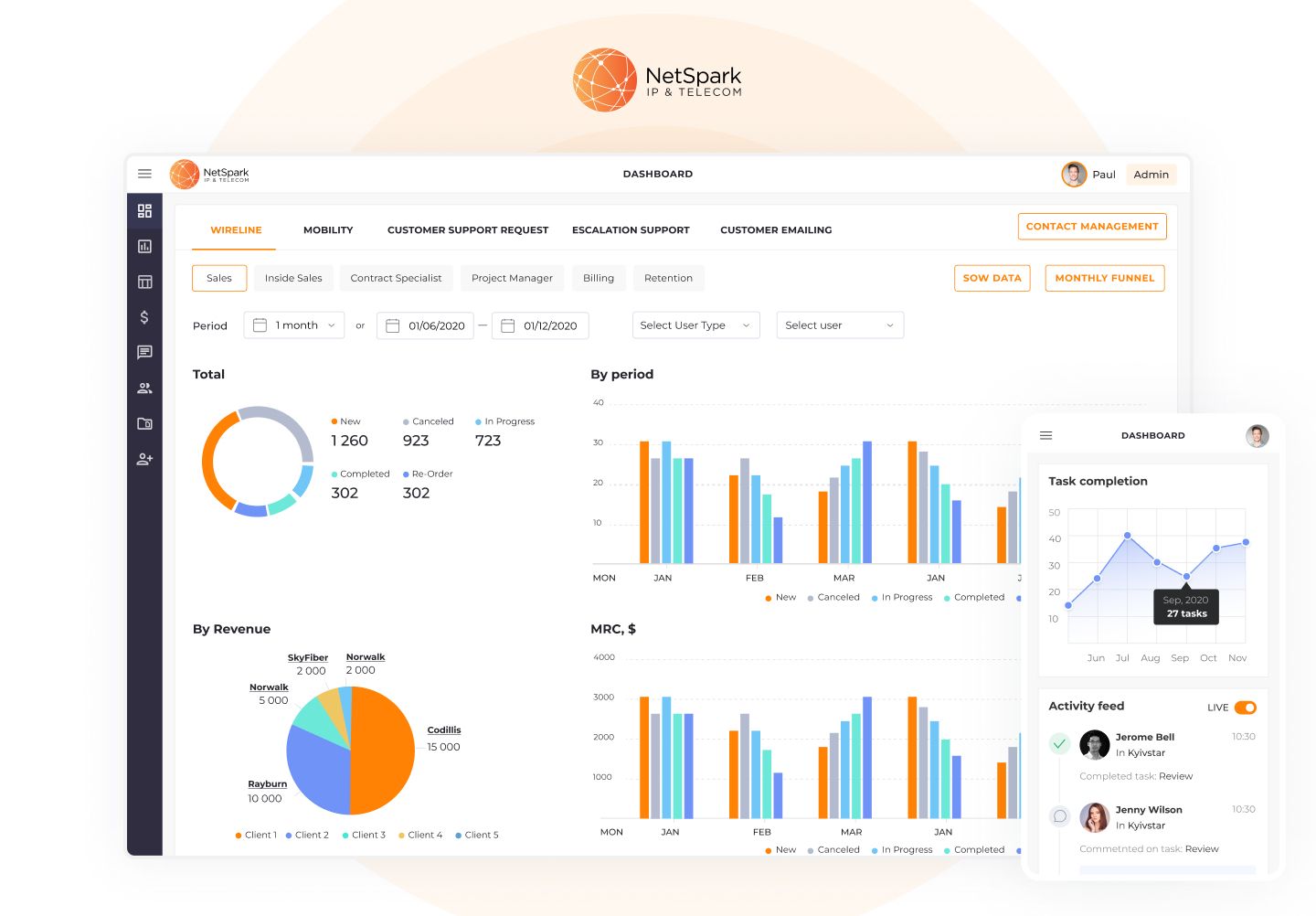 Telecom CRM/ERP system for NetSpark IP & Telecom