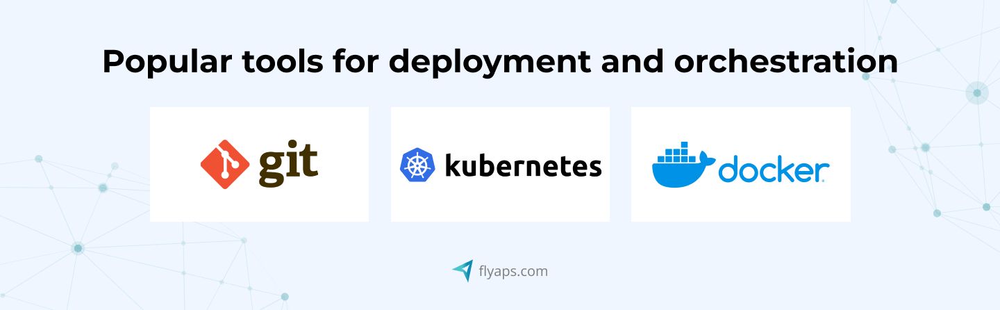 Popular tools for deployment and orchestration: Git, Kubernetes, Docker